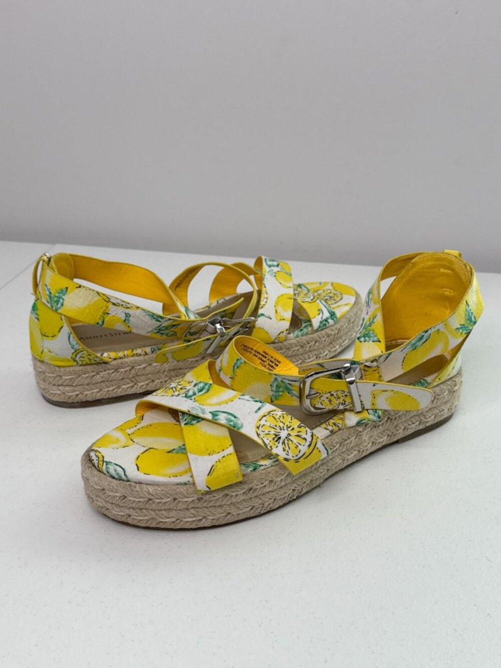 Ashley Stewart Lemon Print Espadrille Platform Sandals Size 10W